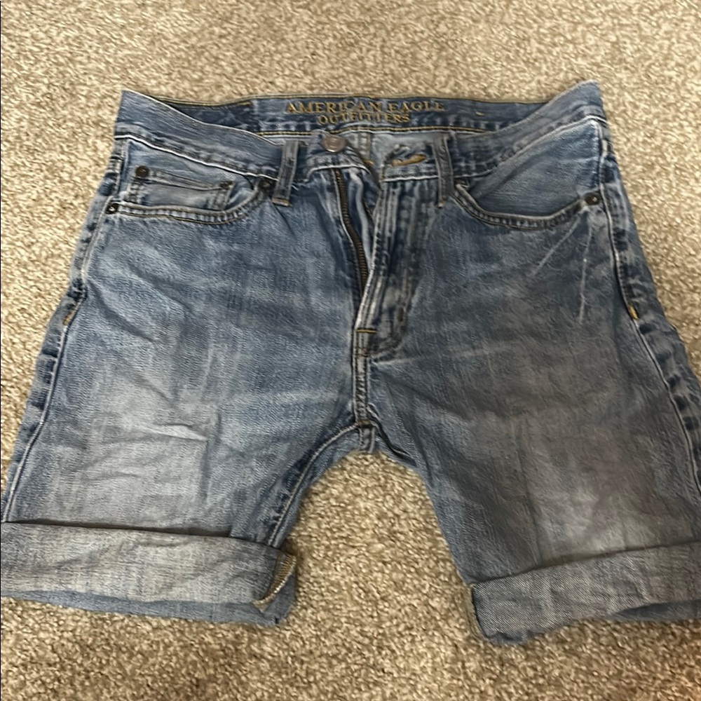 American Eagle Outfitters Blue Jean Shorts Distressed Cut-Off Style